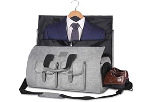 UNIQUEBELLA Bolsa Portatrajes Funda de Viaje para Traje Bolso Ropa Vestidos Carry-On Garment Bag con Compartimentos para Zapatos y Correa Ajustable para Hombro Hombres Mujeres (Gris Claro)