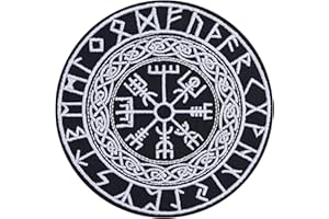 EXPRESS-STICKEREI Parches ropa termoadhesivos: Vegvisir, brújula nórdica. Parche vikingo con símbolos nórdicos y runas, regalo vikingo para coser o planchar en todas las telas. Tamaño: 90x90 mm