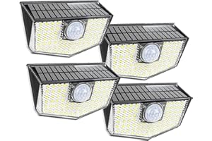 OUSFOT Lámpara solar exterior detector de movimiento 3 modos iluminación exterior solar IP67 impermeable lámpara de seguridad inalámbrica lámpara de pared para jardín, patio