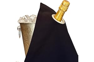 BOTTLECLOTHS - Classic Collection, Flaschentuch mit Metallring für Eiskübel, Baumwolle, 42 cm, Eckloch (Schwarz mit Silbernem Metallring, 1 Stück)