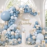 SUWEN 153 Pieces Powder Blue and White Sand Balloons Arch Set | 18/10/5 Inch Light Blue Different Sizes Balloons for Annivers