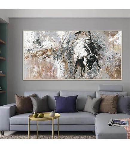 Tableau Sur Toile Taureau Noir Et Blanc - 80x120 Cm - Déco Murale Moderne Pour Salon, Bureau, Chambre - Prêt à Accrocher