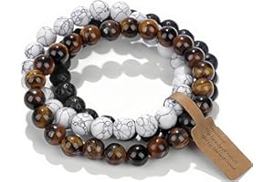 SAIBANGZI Bracelet pierre naturelle veritable, 8mm bracelet couple porte bonheur et chance, bracelet pierre confiance en soi femme homme