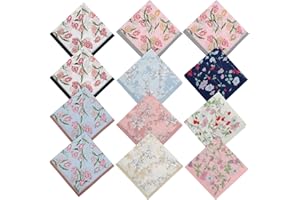 EEEKit Fazzoletti di Stoffa per Donna, 12PCS Fazzoletti in Cotone con Motivo Fiori, Fazzoletto di Stoffa per Regali Matrimonio, 45x45 cm