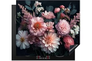 KitchenYeah© Protege Plaque Tapis Pour Induction 60x52 cm Deco Cuisine Protection Vitrocéramique Pour Cuisiniere Fleurs - Colorées - Rose - Plantes - 60x52 cm