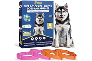YOTANGO Collares Antiparasitarios para Perros, 32 Meses de Protección, Collar Antipulgas para Perros, 4 Pcs Collar de Pulgas y Garrapatas para Perros de Todos los Tipos-Rosa y Naranja