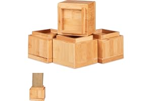 ‎RELAXDAYS Relaxdays Zestaw 4 podstawek meblowych, wysokość 8,5 cm, stół, krzesła, łóżka, nóżki słonia, 10 x 11,5 x 11,5 cm, naturalny, bambusowy