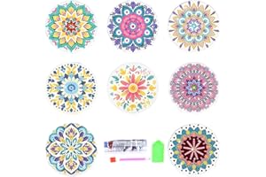 XUIGORT 8pcs Diamond Coasters Kit with Holder, Outdoor Camping Absorbent Painting Art Coasters, Kids Adults Painting Craft Supplies for Drinks Coffee