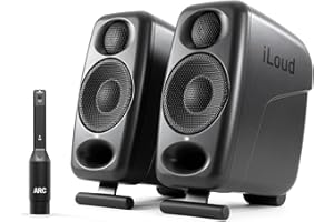 IK Multimedia iLoud Micro Monitor Pro - Pair - 2-Way bi-amped, highly portable, digitally controlled compact reference studio monitors. X-MONITOR. Incl. ARC calibration mic. Black.