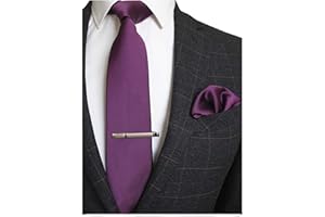 JEMYGINS Corbata de Sarga de Color Sólido para Hombre incluye Pañuelo de Bolsillo y Clip de Corbata