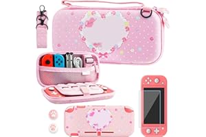 RHOTALL Funda de transporte para Nintendo Switch Lite, paquete de accesorios para Switch Lite con carcasa protectora de TPU, correa de hombro, protector de pantalla y 2 tapas de pulgar - conejito rosa
