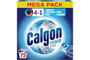 Calgon 4-in-1 Washing Machine Cleaner and Water Softener Tablets, 75 Count , Removes Limescale, Residue, Dirt, Rust & Malodours , Deep Clean , XL Pack Size