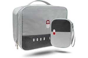 HUYUE Medikamententasche Notfalltasche Leer Medikament Tasche Große Kapazität Medizinbox Wasserdichte Aufbewahrungstasche für Reisen Home (Grau)