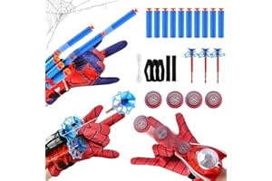 FMKLDENA 3 Set Juegos de Guantes de Lanzador, Lanza Telarañas Spider, Lanzador de Héroes, Guantes Spider Lanza Telarañas, con Dardos Ventosa y Disco Volador, para Juegos Infantiles y Cosplay