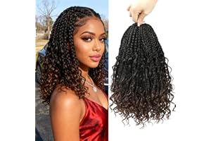 FIRSTCYH HAIR Boho Box Braids Crochet Hair with Curly Hair Pre Loop Long Black Messy Goddess Box Braids Extensions de cheveux pour femmes noires (30.6 cm (Lot de 8), 1B/30#)
