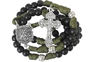 Nazareth Store Różaniec ze św. Michałem Archaniołem, paracord, wytrzymały naszyjnik z różańcem, katolicki krzyż odkupienia