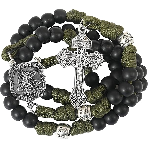 Rosario Uomo In Bronzo Con Croce 4cm E Medaglia Santa Teresa, Regalo Cresima/Comunione