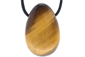 Lebensquelle Plus Pendentif goutte œil de tigre - Pierre roulée percée - Avec cordon en coton - Pendentif en pierre précieuse de qualité supérieure, Acier inoxydable, Œil de tigre, Acier inoxydable,