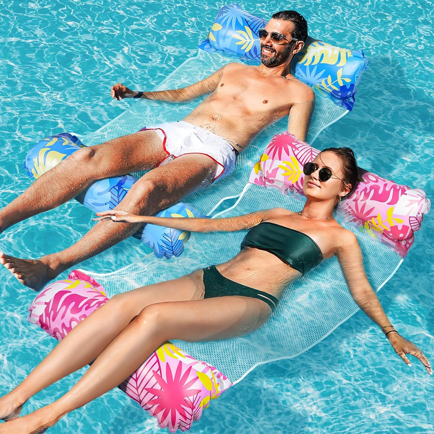 Elidepe Materassino Mare, Amaca Galleggiante 2 Pezzi, Materassino Gonfiabile Mare 4 In 1, Materassino Piscina XL, Amaca Gonfiabile Piscina Poltrona Galleggiante Piscina