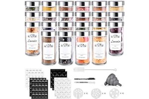 LXUDN 22 Gewürzgläser Rund mit Streueinsatz,Gewürzdosen set,Gewürzbehälter mit Etiketten，Edelstahl Deckel Versiegeltes Gewürzstreuer glas,Spice Jars,Gewürzflaschen Leer,Gewürzglas,Gewürz Organizer