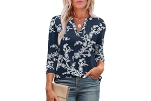 Aokosor Womens 3/4 Sleeve Tops Ladies Blouses Crew Neck Pleated Shirts Fashion Dressy Tunic Blouses