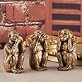 TIED RIBBONS Set of 3 Miniature Monkey Different Poses Statue Decorative Showpiece for Home Decor Living Room Table Office Decoration Creative Art Abstract Design, Resin, Size: 8 cm (Golden)