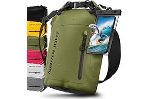Nordlight Bolsa Estanca Impermeable + Funda para Móvil, Cierre enrollable, Correa para Hombro | Drybag Mochila Impermeable Saco Estanco Bolsa de Transporte Náutica | Playa SUP - Verde Oliva, 20 Litros