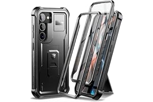 Dexnor Etui na telefon Samsung Galaxy S23 Plus (podwójna przednia rama i stojak), technologia amortyzacji wstrząsów, ochrona przed upadkiem, wytrzymałe etui na telefon komórkowy, odporne na uderzenia etui ochronne - Czarny