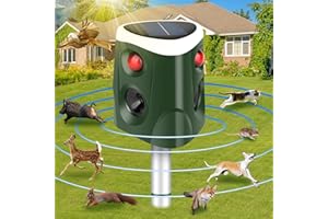 HAPPY WATCH Solar Cat Repellent, [2024] 360° Ultrasonic Animal Repeller Outdoor IP55 Waterproof 4 Modes Adjustable Fox Deterrent with 3-Side Motion Flashing Lights, Solar Cat Scarer for Dog Rabbit Squirrel Deer