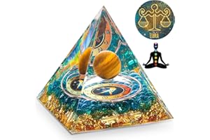 HuiJuKeJi Pirámide orgonita Piedra curativa Acuario Constelación Regalos - 12 Piedra astrológica Ojo de tigre Pirámide cristal piedra cumpleaños para Astrología Energía Curación Chakra 6cm -Acuario