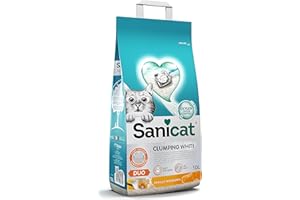 Sanicat - Arena para Gatos aglomerante Blanca - Aroma a Vainilla y Mandarina | | Hecha de minerales Naturales con Control de Olor garantizado | 10 L de Capacidad