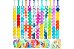 HOUT 12PCS Pop Bracelet it Fidget Toys Pack, Party Bag Fillers for Kids, Fidget Bracelet Decompression Wristband, Poppet Bracelet for Kids, Birthday Party Gift