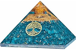 P&R:UK Aquamarine Orgonite Pyramid Crystal Healing Stone Tree of Life Energy Generator for Chakra Balancing Meditation Home Decor Gift Box 65-75mm