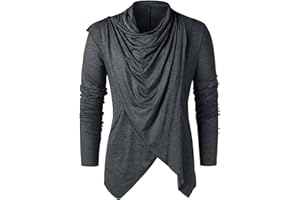 YAODAMAI T-Shirt Uomo Tinta Unita Collo Alto T-Shirt Lunga Uomo Fashion Design Cardigan Tinta Unita