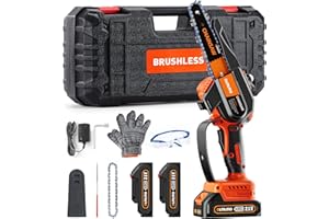 OLMLMO Mini Chainsaw Cordless 6 inch, 4000 mAh Electric Chainsaw with Oiler System, 21V Battery Chainsaw with 2 Chainsaw Chain & Charger, Handheld Wood/Tree Saw for Tree Branches,Courtyard,Household & Garden