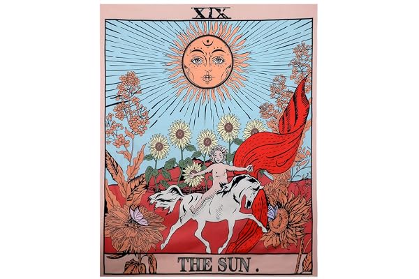 Mazheny Tenture murale tarot La Lune, l'Étoile et le Soleil, tenture divinatoire style européen médiéval pour la chambre et la décoration d’intérieur, The Sun, 59"×82"