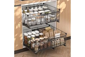 Vankarr 2 Piezas Cajones Extraibles para Cocina Bandeja Extraible Armario cajon Telescopico Cocina,Ancho Ajustable 32.5-50cm,Para Almacenaje y Organizador en Hogar Negro