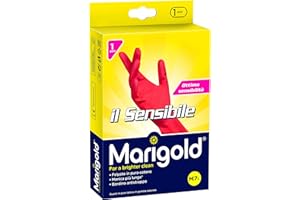 Vileda Marigold Il Sensibile 145678 Guanto, Minimo Spessore, Felpato in Puro Cotone, Manica Lunga con Bordino Frenagocce Antistrappo, M