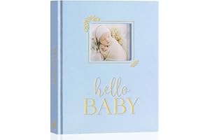 Lanpn Hello Baby Memory Book, First 5 Year Keepsake with DIY Window, Linen Baby Journal Memories Scrapbook Photo Book, Newborn Milestone Album for Boy Girl New Parents (154 Pages, Blue)