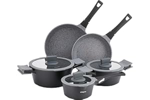 Tognana Ambiziosa, Batteria di pentole e padelle, Set con 2 padelle, 3 casseruole, 3 coperchi in vetro, 8 Pezzi, Alluminio, Nero