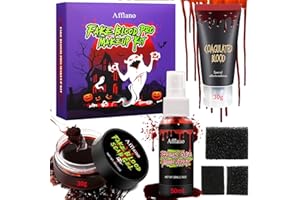 Afflano Sangue Finto Set Trucco Effetti Speciali Halloween,Spray Sangue Finto Liquido Lavabile+3 *Spugne Stipple+Gel Sangue Coagulato, Sfx Feste Halloween In Maschera,Horror Realistico Teatro Vampiro
