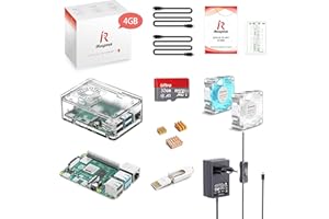 iRasptek Kit de démarrage Raspberry Pi 4B 4Go RAM - Édition 32Go SD, Noobs préinstallé, Alim. 5.1V 3,5A, HDMI, Dissipateur, B