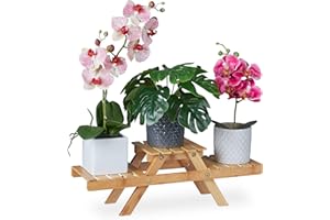 Relaxdays Escalera Plantas, Estantería Macetas, 3 Baldas, para Ventana, Bambú, Soporte Flores, 17x51,5x15 cm, Natural