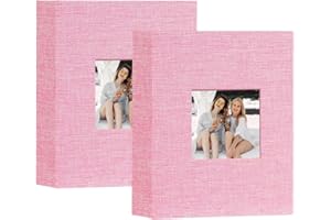 Miaikoe Small Photo Album 6x4 50 Pockets 2 Packs, Slip in Top Loading Linen Album Book Holds 100 Vertical 10x15cm Photos for Family Wedding Baby(Pink)