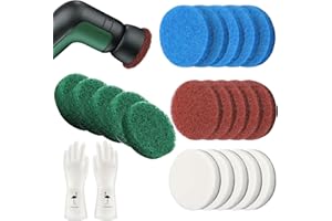 PRZRAO 20 Pezzi Pulizia Pad Spazzola con 1 Guanti, Pad di Pulizia Spazzola Pulizia Elettrica Compatibile con Bosch 6033 Cordless Casa Giardino Spazzola