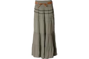 FASHION YOU WANT Damen Sommer Rock Größe 34/36 bis Größe 50/52 verfügbar Langer Maxirock Strandrock Sommerock lang Gürtel Amber Boho Retro Maxirock