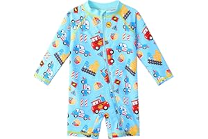 HUAANIUE Garçons Bébé Maillot de Bain 1 Pièce Anti-UV UPF 50+ Bébé Garçons Costume de Bain zippé à Manches Longues 1 Mois-6 Ans