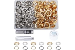 HO2NLE 200 PCS Eyelet Punch Kit 20MM Large Grommet Tool Kit Metal Tarpaulin Eyelet Kit with Grommet Setting Tool Storage Box for Curtains Canvas Fabric Leather Clothing Shoes(Gold&Silver)