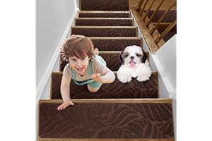 YISUN 15 PCS Stair Carpet, Non-Slip Carpet Treads for Stairs Non Skid Rubber Backing Removable Washable Step Runners Perfect for Kids Elders and Pets