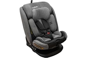 KidsZone Fotelik dziecięcy do aut z ISOFIX - obrotowy 360°, Fotelik Samochodowy Grupa 0+/1/2/3 (0-36 kg), 5-punktowy Pas Bezpieczeństwa, Top Tether, Regulowany Zagłówek (Szary)
